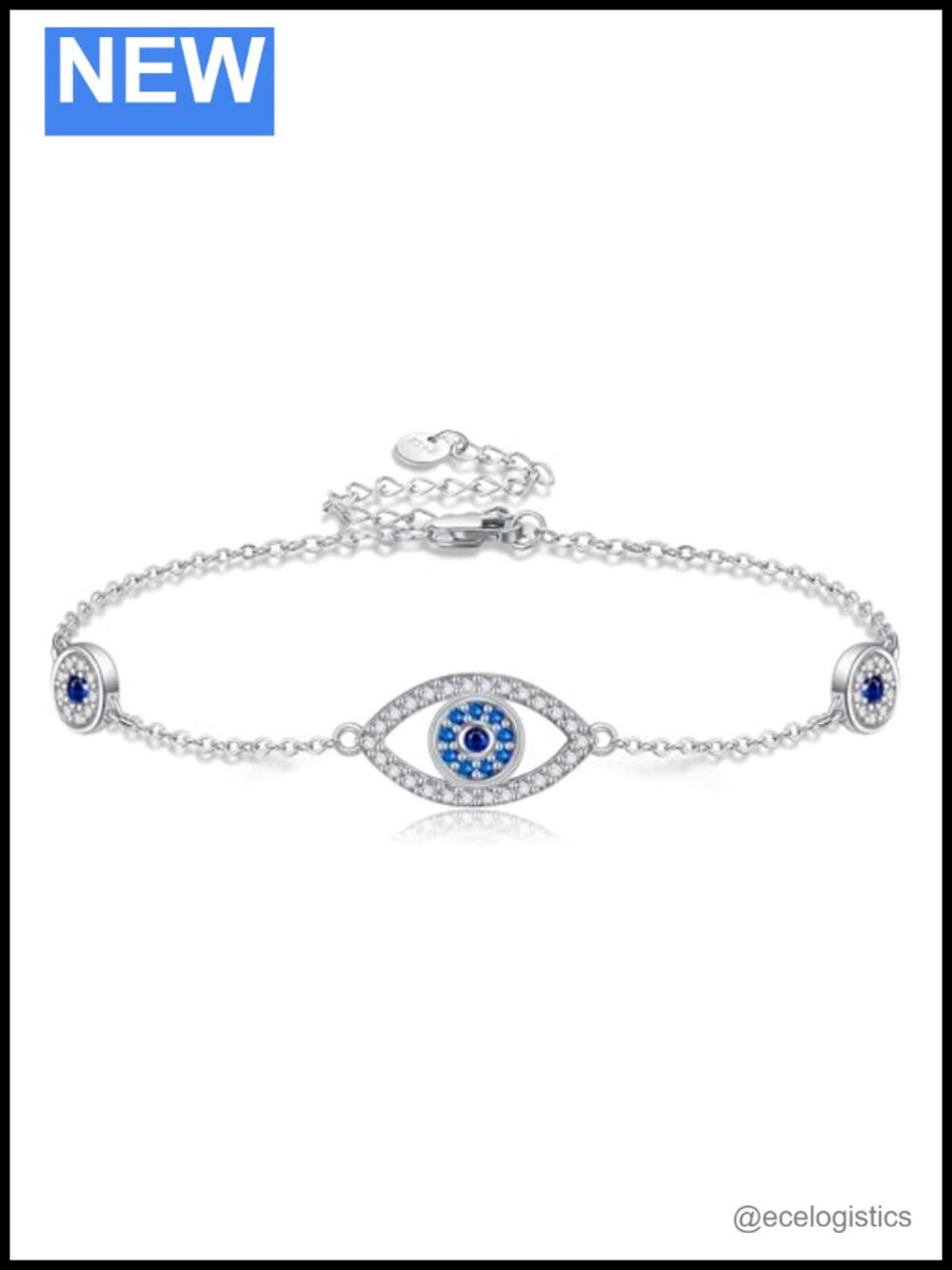 925 Sterling Silver Evil Eye Link Bracelet Adjustable 7-9 Inch Summer Jewelry
